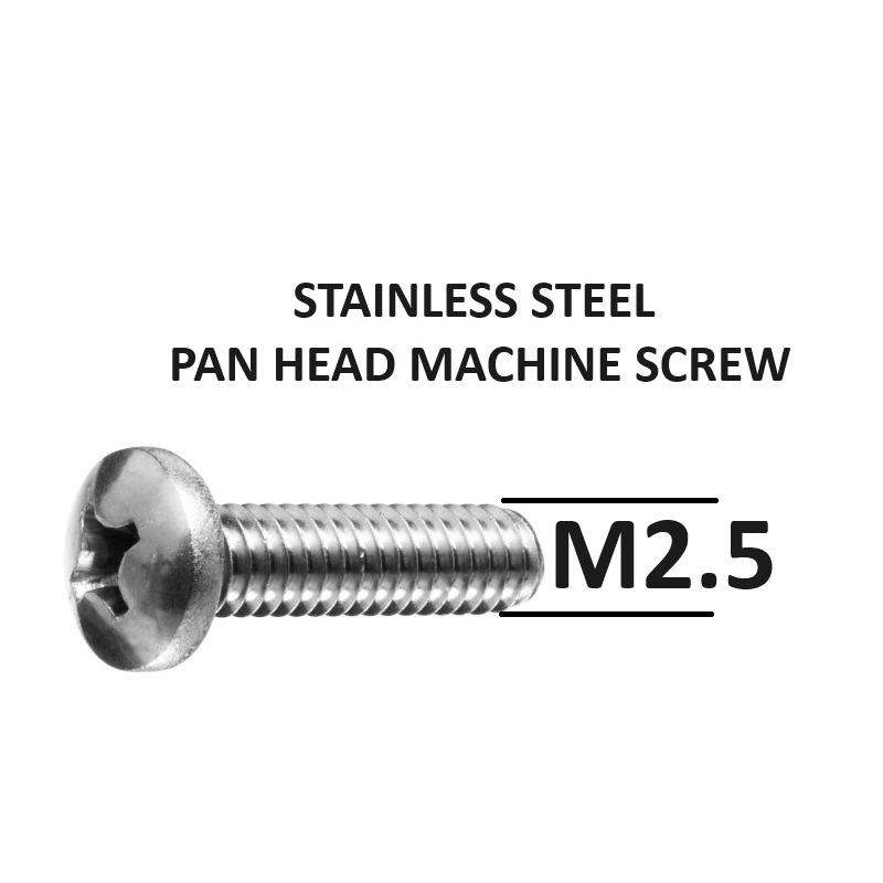 2.5mm Diameter Pan Head Metal Thread Screws Stainless Steel Grade 304 Select Length